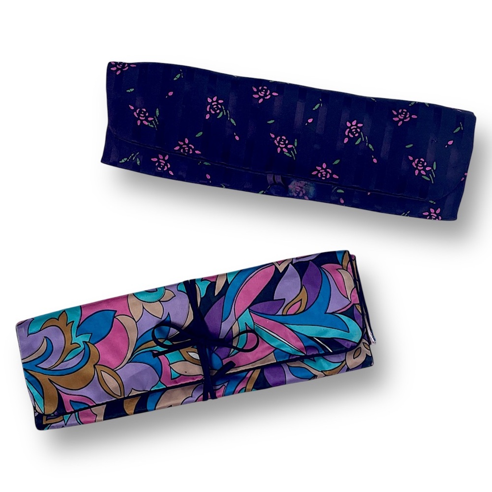 Pair of Patterned Fabric Headbands - Floral Navy & Multicolor Abstract